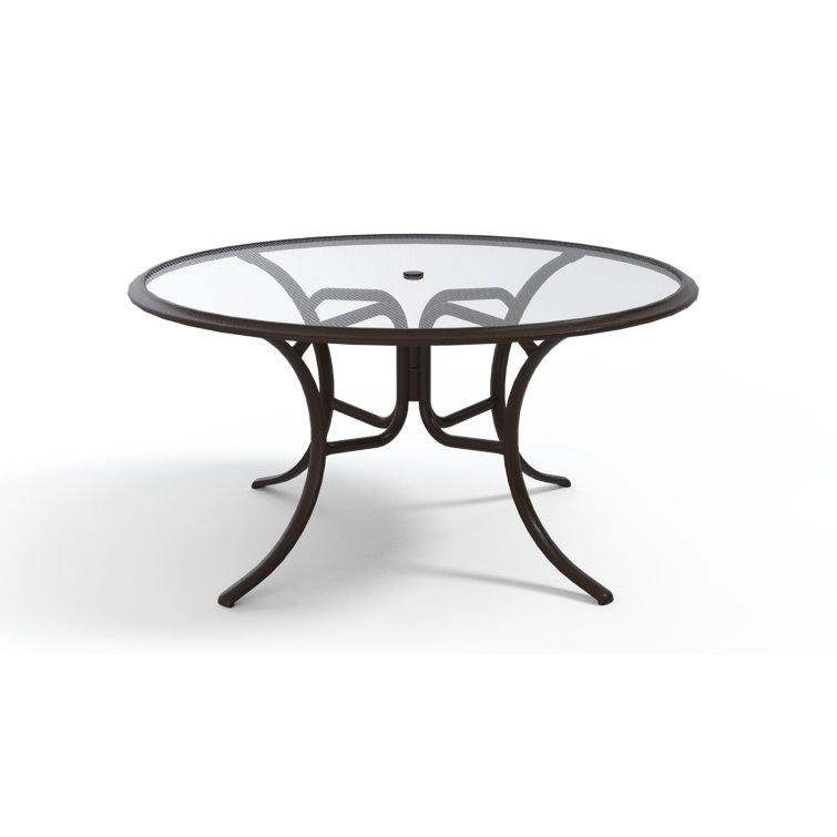 Red Barrel Studio® Hirotaka Round Glass Outdoor Dining Table | Wayfair